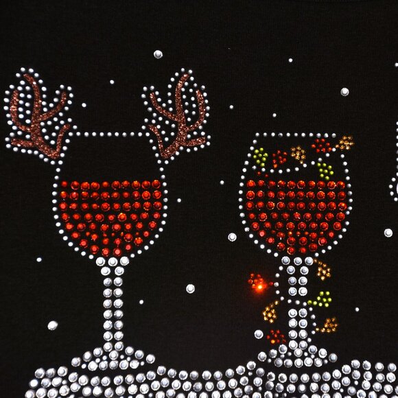 Christmas Wine Glasses rhinestone bling long sleeved shirt XS S M L XL XXL 1X… - Picture 6 of 8